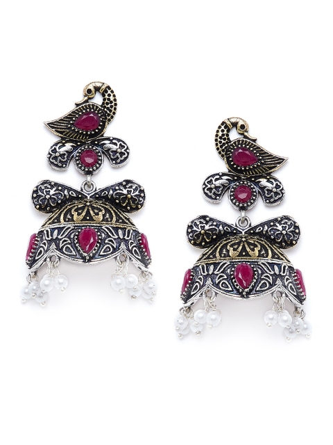 

PANASH Silver-Toned Peacock Shaped Jhumkas