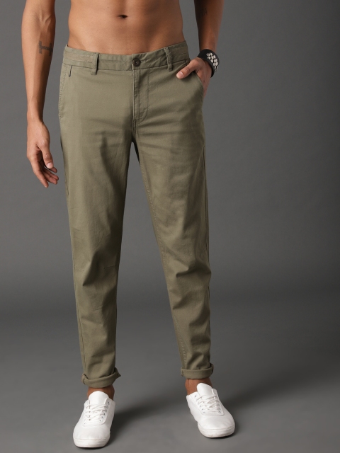 

The Roadster Lifestyle Co Men Olive Green Regular Fit Solid Chinos