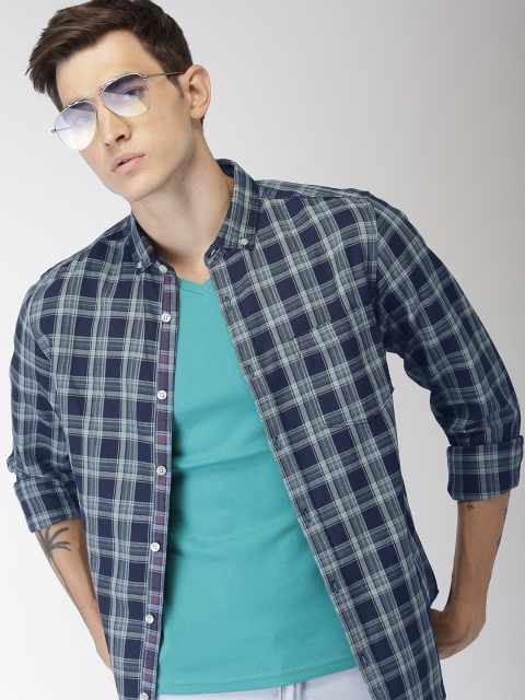 

Harvard Men Navy Blue & Grey Regular Fit Checked Casual Shirt