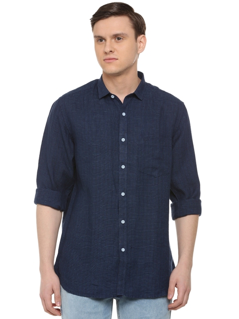 

Allen Solly Men Navy Blue Linen Regular Fit Striped Casual Shirt