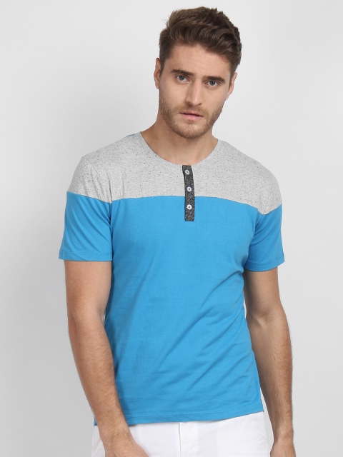 

LA LOFT Men Grey Colourblocked Henley Neck T-shirt