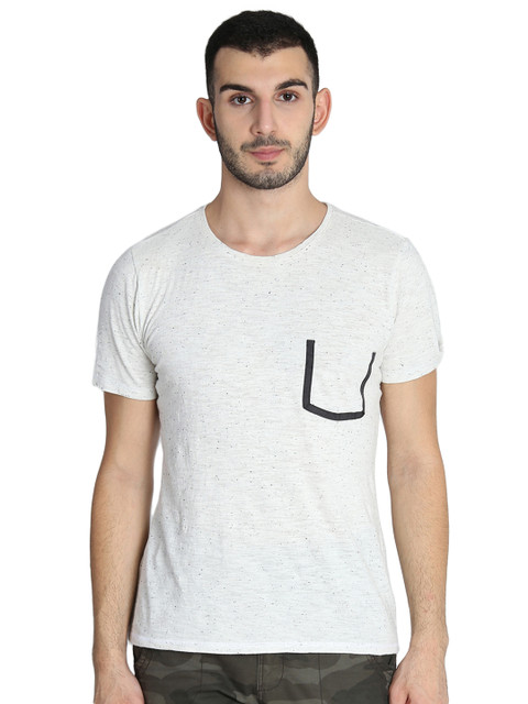 

LA LOFT Men Off-White Solid Round Neck T-shirt