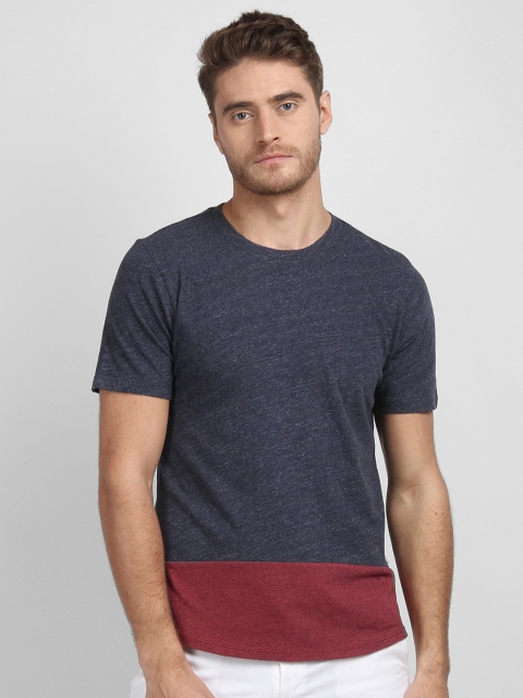 

LA LOFT Men Navy Blue Colourblocked Round Neck T-shirt