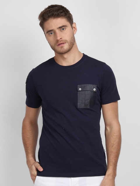 

LA LOFT Men Navy Blue Solid Round Neck T-shirt