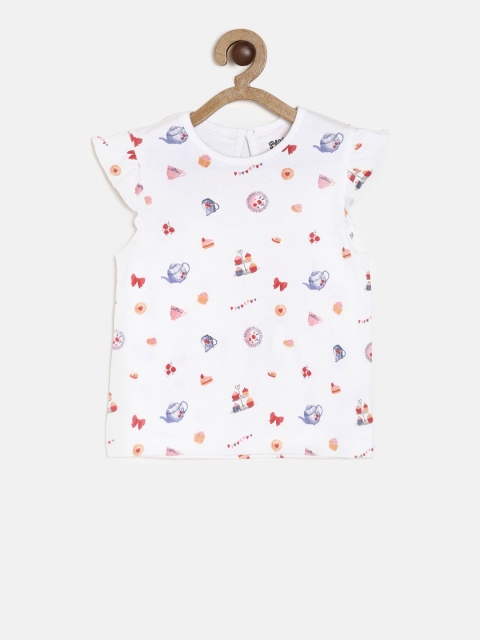 

MINI KLUB Girls White Printed Pure Cotton Top