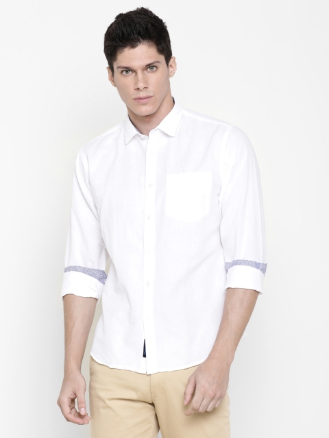 

CAVALLO by Linen Club Men Cotton Linen White Regular Fit Solid Casual Shirt