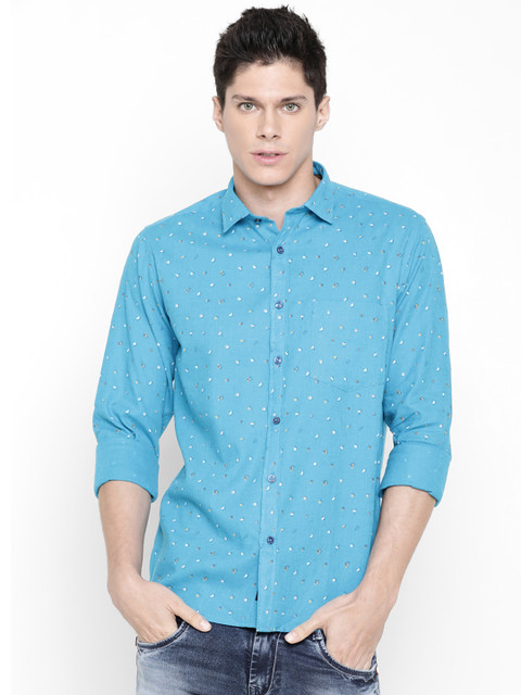 

CAVALLO by Linen Club Men Cotton Linen Blue Regular Fit Printed Casual Shirt