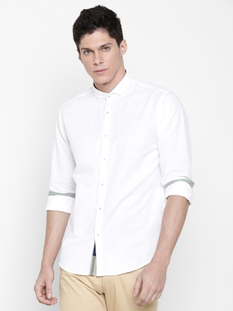 

CAVALLO by Linen Club Men Cotton Linen White Regular Fit Solid Casual Shirt