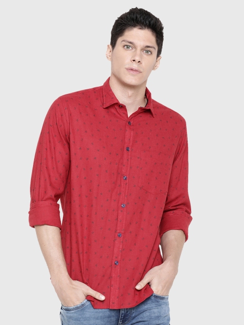 

CAVALLO by Linen Club Men Red Regular Fit Printed Casual Shirt