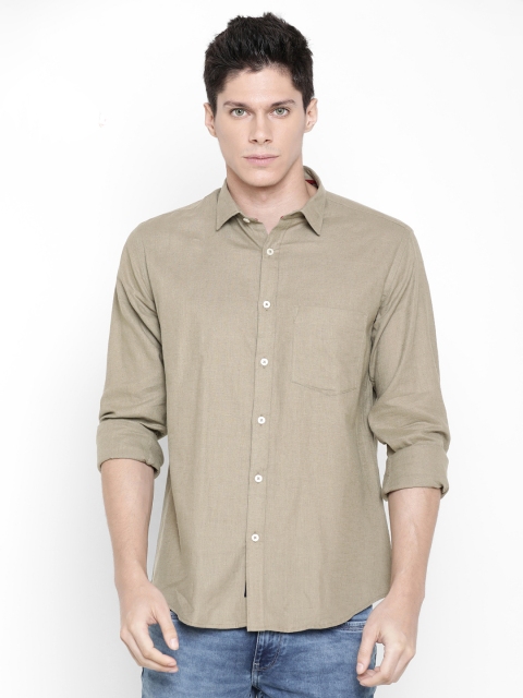 

CAVALLO by Linen Club Men Cotton Linen Beige Regular Fit Solid Casual Shirt