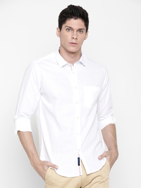 

CAVALLO by Linen Club Men Cotton Linen White Regular Fit Solid Casual Shirt