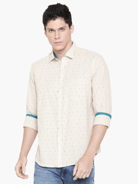

CAVALLO by Linen Club Men Cream-Coloured Regular Fit Printed Linen Casual Shirt