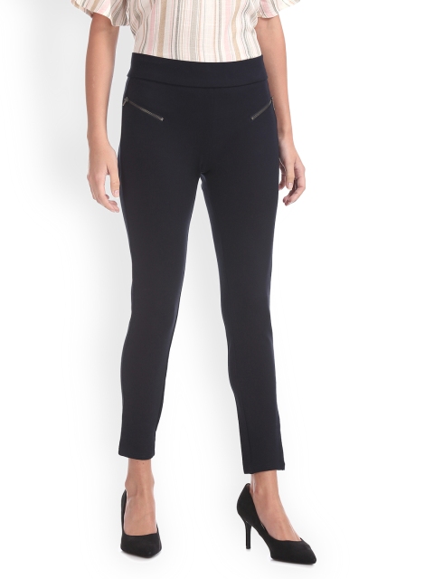 

ELLE Women Blue Regular Fit Solid Regular Trousers