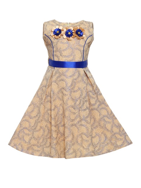 

Aarika Girls Beige & Blue Self-Design Fit and Flare Dress