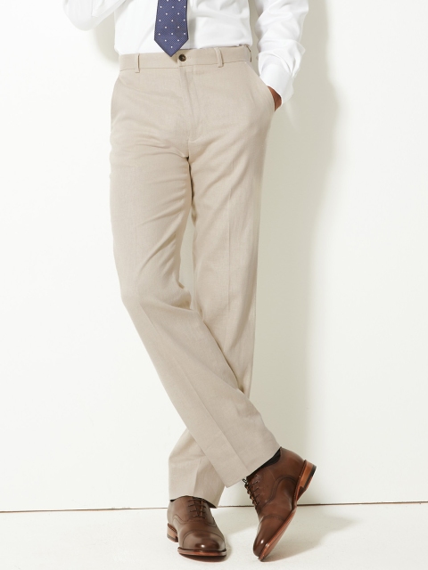 

Marks & Spencer Men Beige Regular Fit Solid Formal Trousers