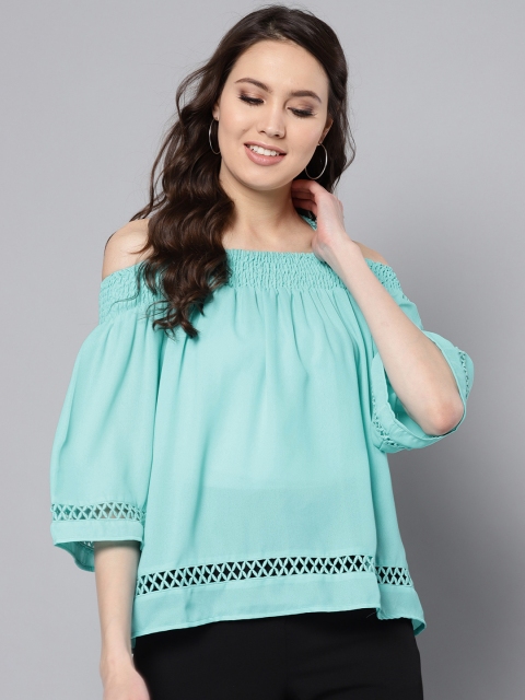 

Marie Claire Women Blue Solid Bardot Top
