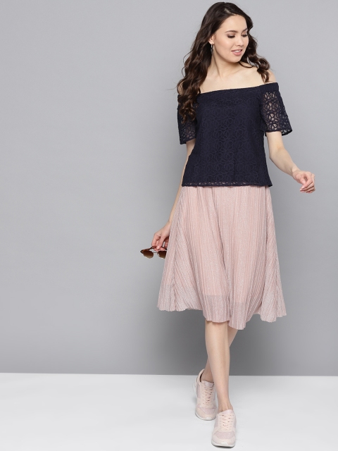 

Marie Claire Women Navy Blue Lace Bardot Top