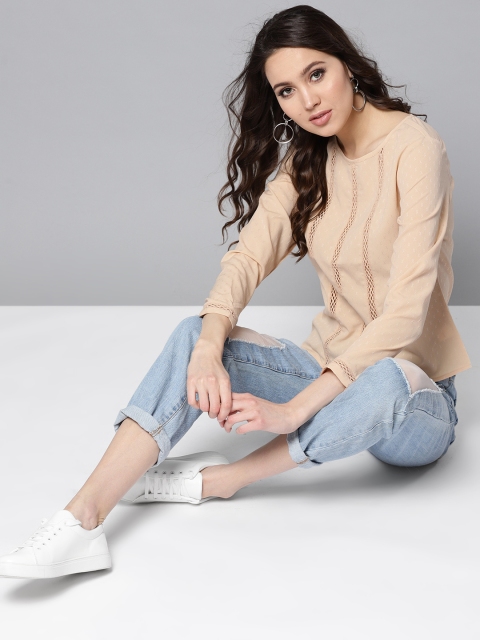 

Marie Claire Women Beige Self Design Top
