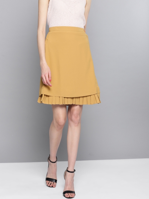 

Marie Claire Beige Solid Layered Ruffled A-line Skirt