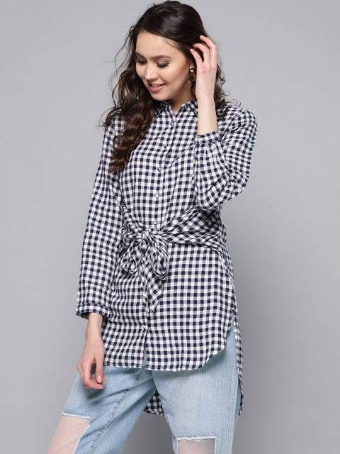 

Marie Claire White & Navy Blue Checked High-Low Tunic