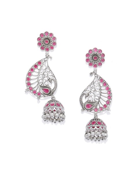

Spargz Silver-Plated & Handcrafted Peacock Shaped Jhumkas