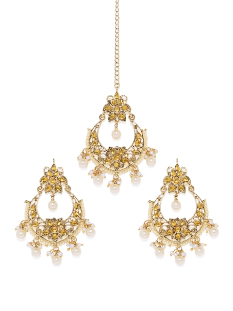 

Spargz Traditional Gold-Plated Synthetic Stone & Pearl Chandbali Earring With Maang Tika