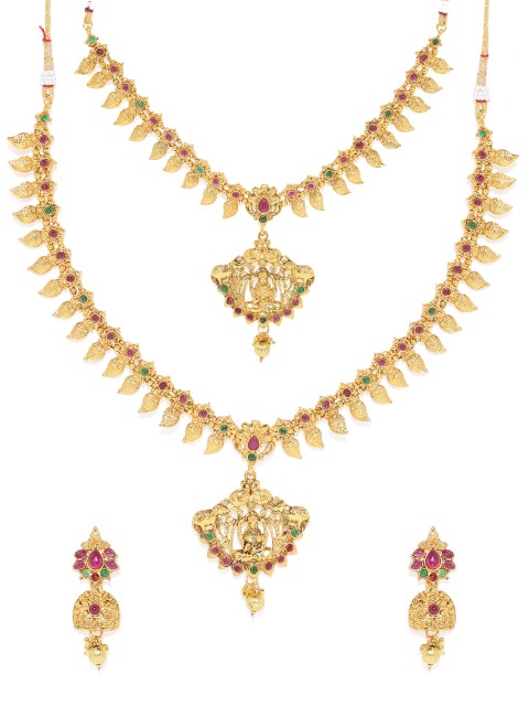 

Spargz Laxmi Gold Plated Color Stone Haaram Jewellery Set