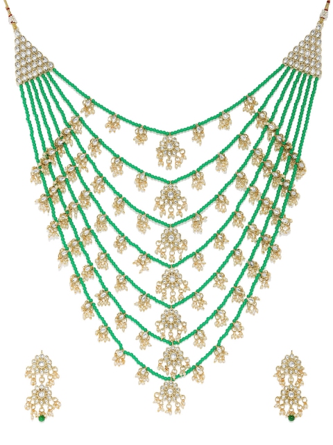 

Spargz Green & Gold-Plated Haaram Jewellery Set