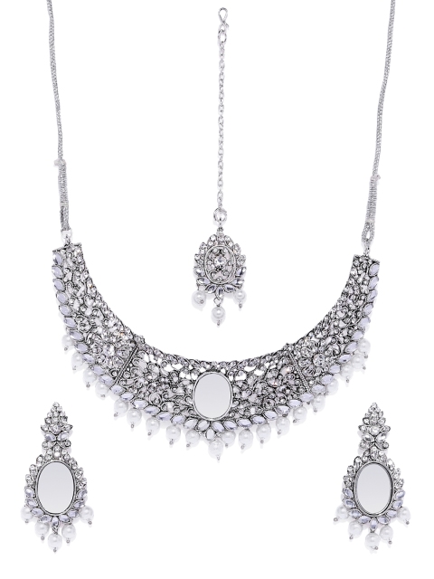 

Spargz Laxmi Silver Toned & White Oxidised Jewellery Set