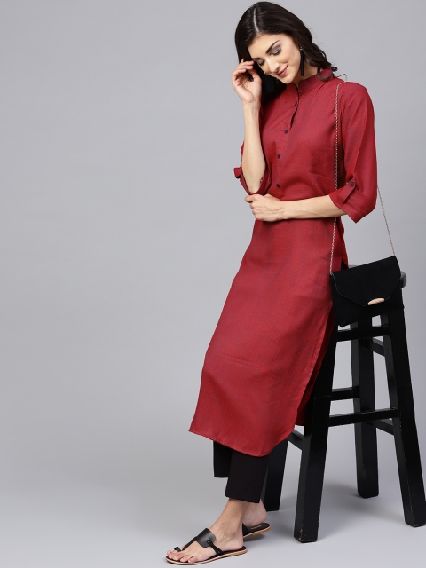 

Yuris Women Maroon Solid Straight Kurta