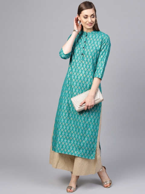 

Yuris Women Green & Golden Printed Straight Kurta