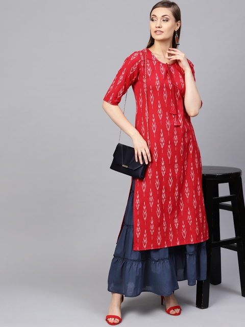 

Yuris Women Red & Navy Blue Printed Kurta with Palazzos