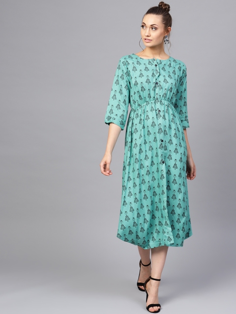 

Yuris Women Turquoise Blue Printed A-Line Dress