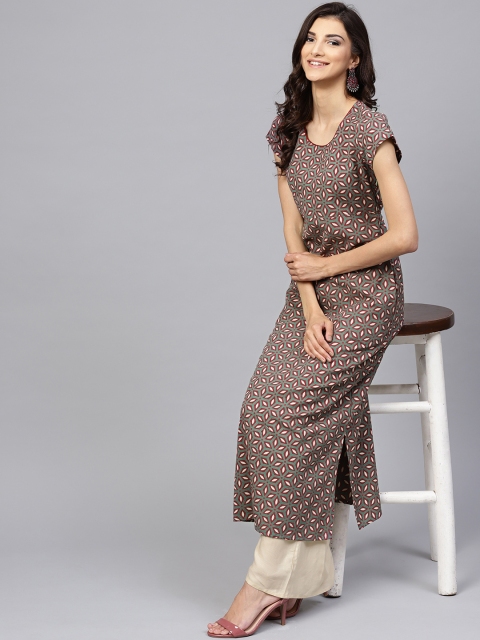 

Yuris Women Green & Maroon Printed A-Line Kurta