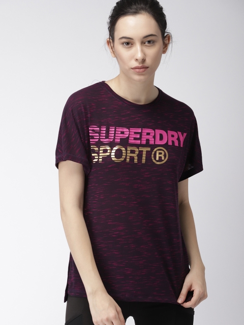

Superdry Women Purple Printed Loose Fit Round Neck T-shirt
