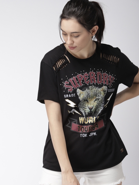 

Superdry Women Black Printed Round Neck T-shirt