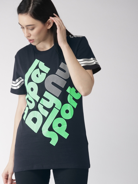 

Superdry Women Navy Blue Printed Round Neck T-shirt