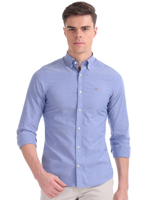 

GANT Men Blue Slim Fit Solid Casual Shirt