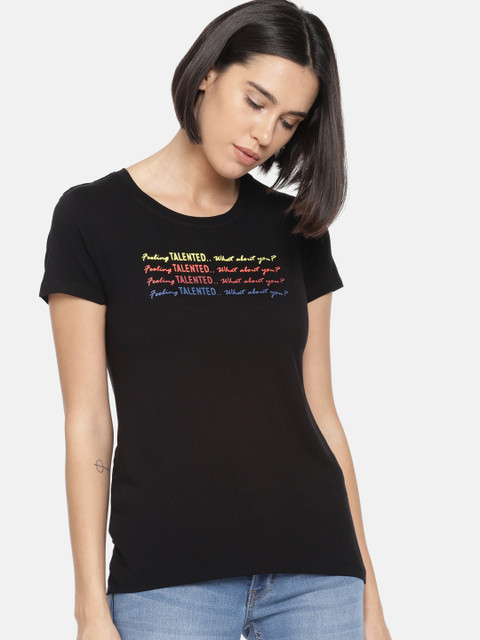 

Fame Forever by Lifestyle Women Black Printed Round Neck T-shirt