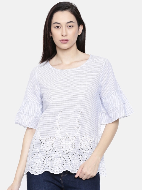 

Fame Forever by Lifestyle Women Navy Blue & White Striped Top
