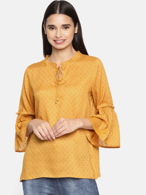 

Fame Forever by Lifestyle Women Mustard Yellow Self Design Top