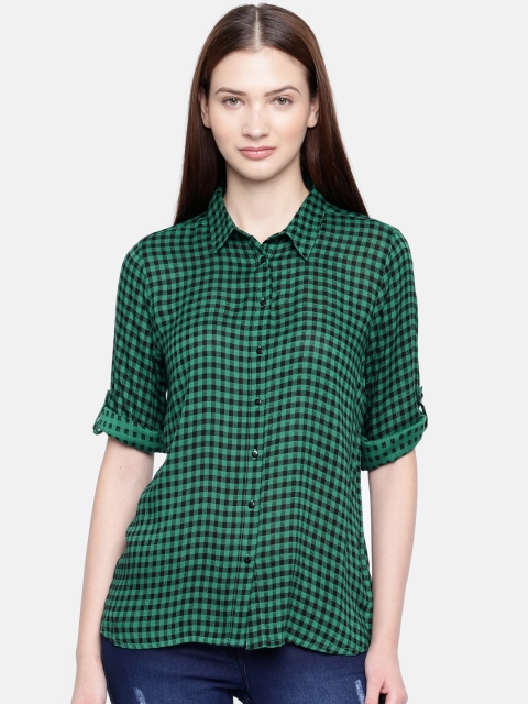 

Fame Forever by Lifestyle Women Green & Black Regular Fit Checked Casual Shirt