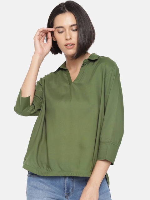 

Fame Forever by Lifestyle Women Olive Green Solid Shirt Style Top