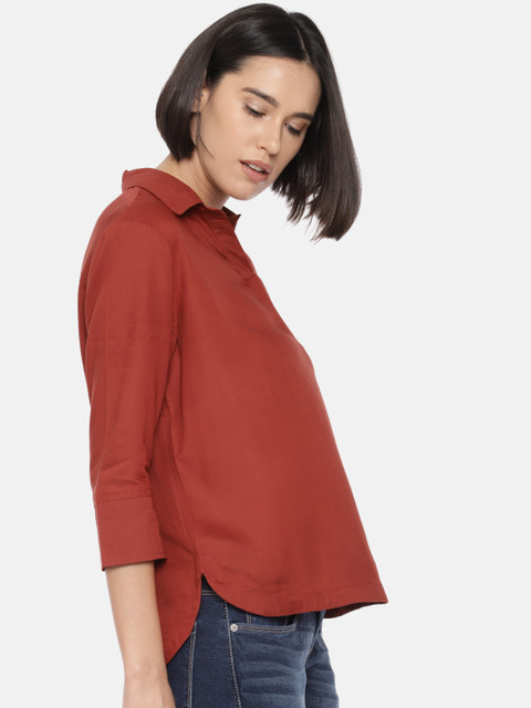 

Fame Forever by Lifestyle Women Rust Brown Solid Shirt Style Top