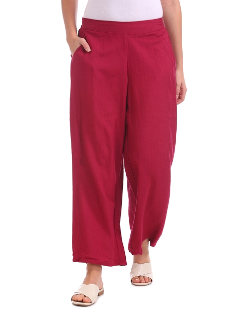 

Bronz Women Red Straight Self Design Palazzos
