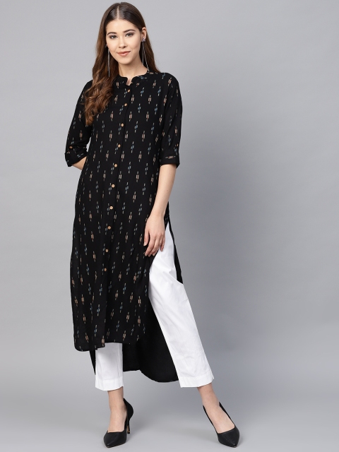 

ANAISA Women Black & Off-White Printed Kurta with Stretchable Trousers