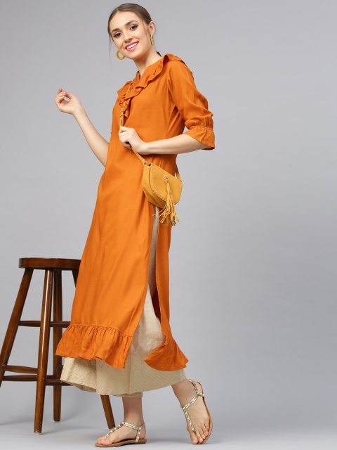 

Idalia Women Rust Orange Solid Straight Kurta