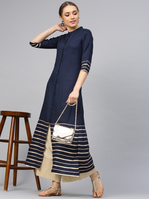 

Idalia Women Navy Blue Solid A-Line Kurta