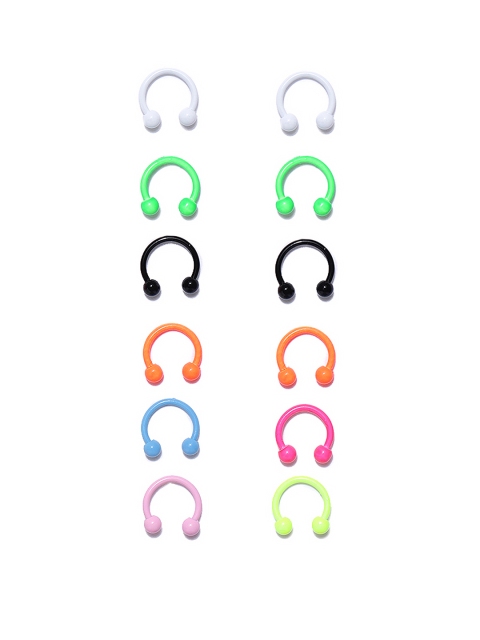 

Ayesha Set of 12 Funky Multicolored Neon Septum Nose Pins, Multi