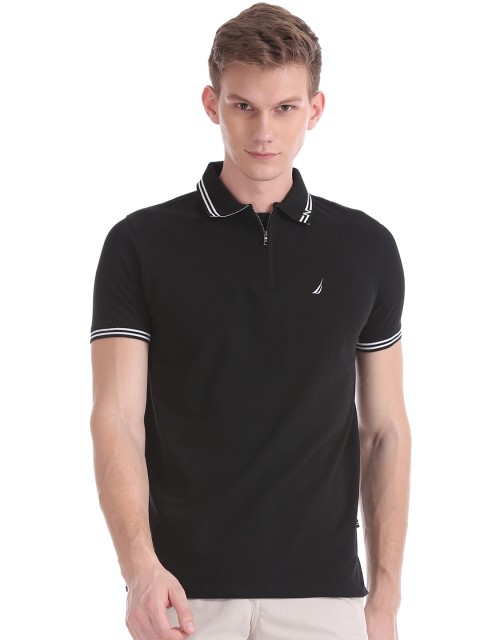 

Nautica Men Black Solid Polo Collar T-shirt